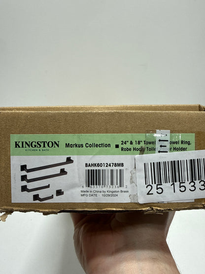 Kingston Brass BAHK6012478 Markus 5 Piece Bathroom Package with 24" Towel Bar 18" Towel Bar Towel Ring Robe Hook and Toilet Paper Holder Matte
