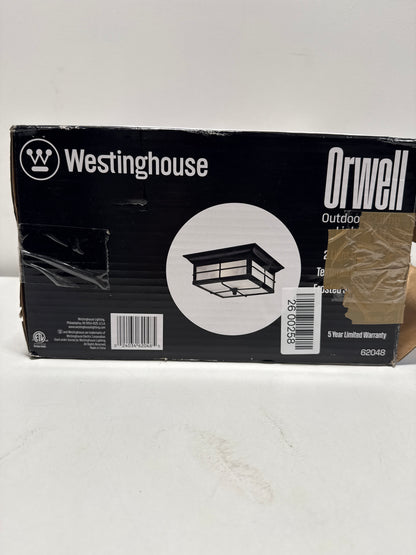 Westinghouse 6204800 Orwell Two-Light Outdoor Flush-Mount Fixture, Textured Black Finish on Steel with Frosted Seeded Glass
