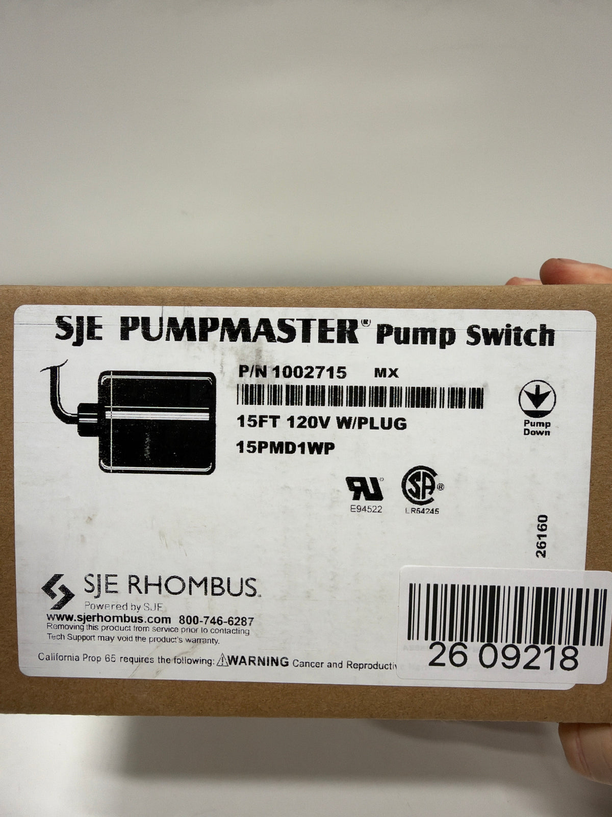 1002715 SJE Pump Master Pump Down with Plug, 15' Cable,120VAC