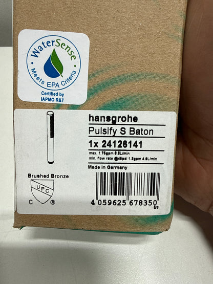 hansgrohe Pulsify S 1-inch Modern Handheld Shower Head 1 PowderRain in Brushed Bronze, 24126141
