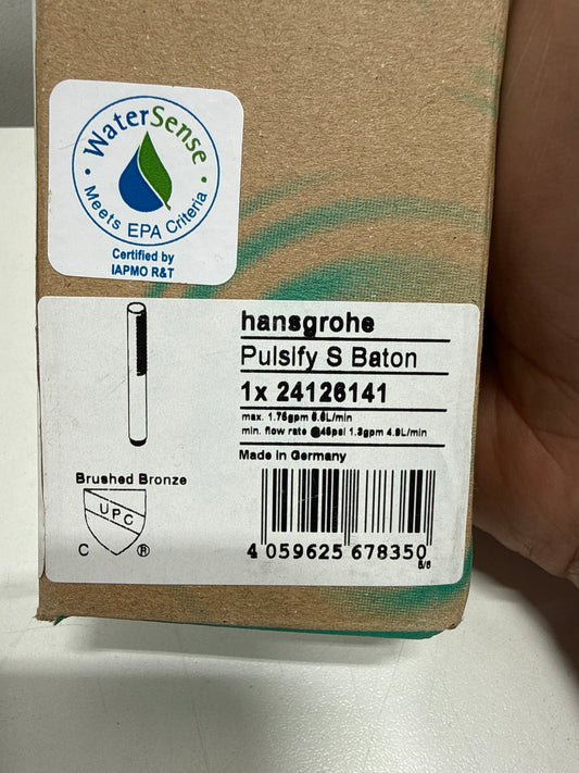 hansgrohe Pulsify S 1-inch Modern Handheld Shower Head 1 PowderRain in Brushed Bronze, 24126141