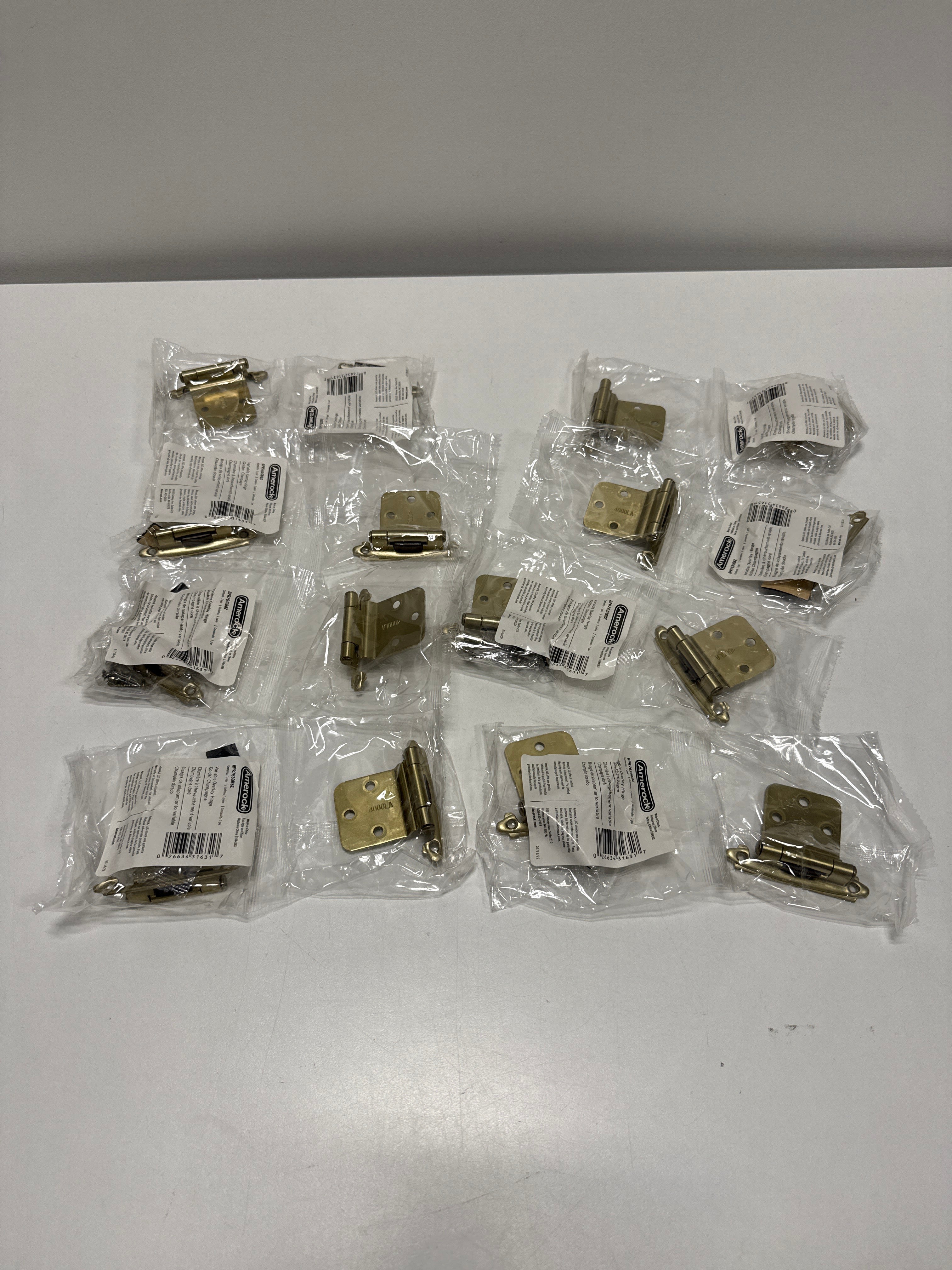 16 x Golden Champagne Variable Overlay Self Closing, Face Mount Reverse Bevel Cabinet Hinge