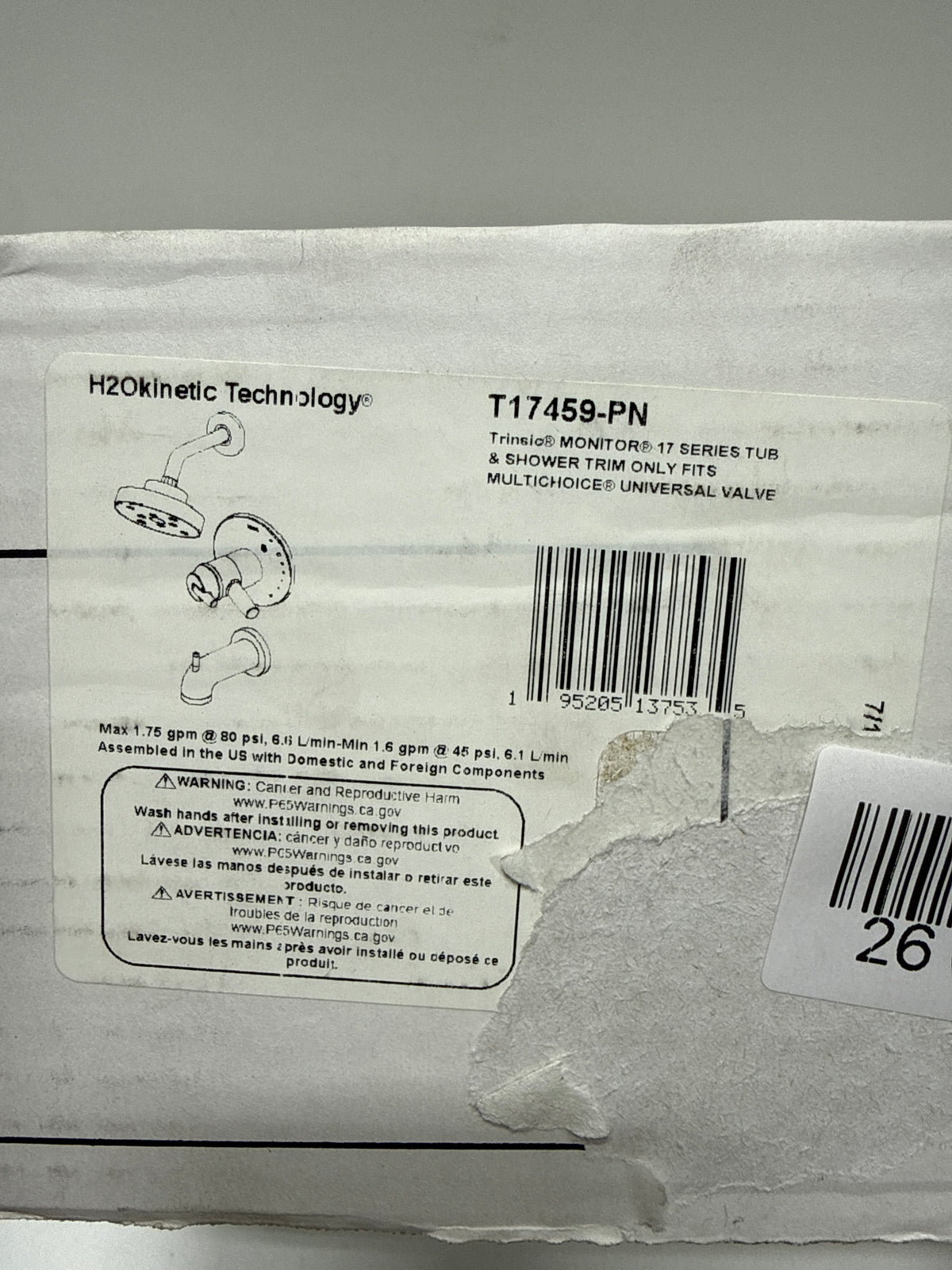 Delta T17459 Trinsic Monitor 17 Series Dual Function Pressure Balanced Tub and Shower with Integrated Volume Control - Less Rough-in Valve Brilliance