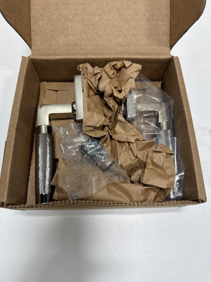 Emtek Knurled L-Square Left Handed Non-Turning Two-Sided Dummy Door Lever Set with Square Rose from the SELECT Brass Collection Model: 5050US14.LSUS14.KNUS14.LH