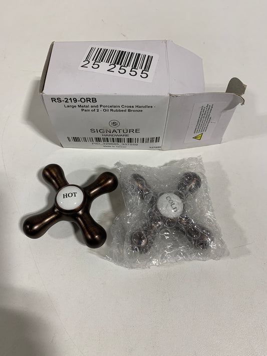 Signature Hardware 904982 Large Metal and Porcelain Cross Handles - Pair of 2 Oil Rubbed Bronze Bath
