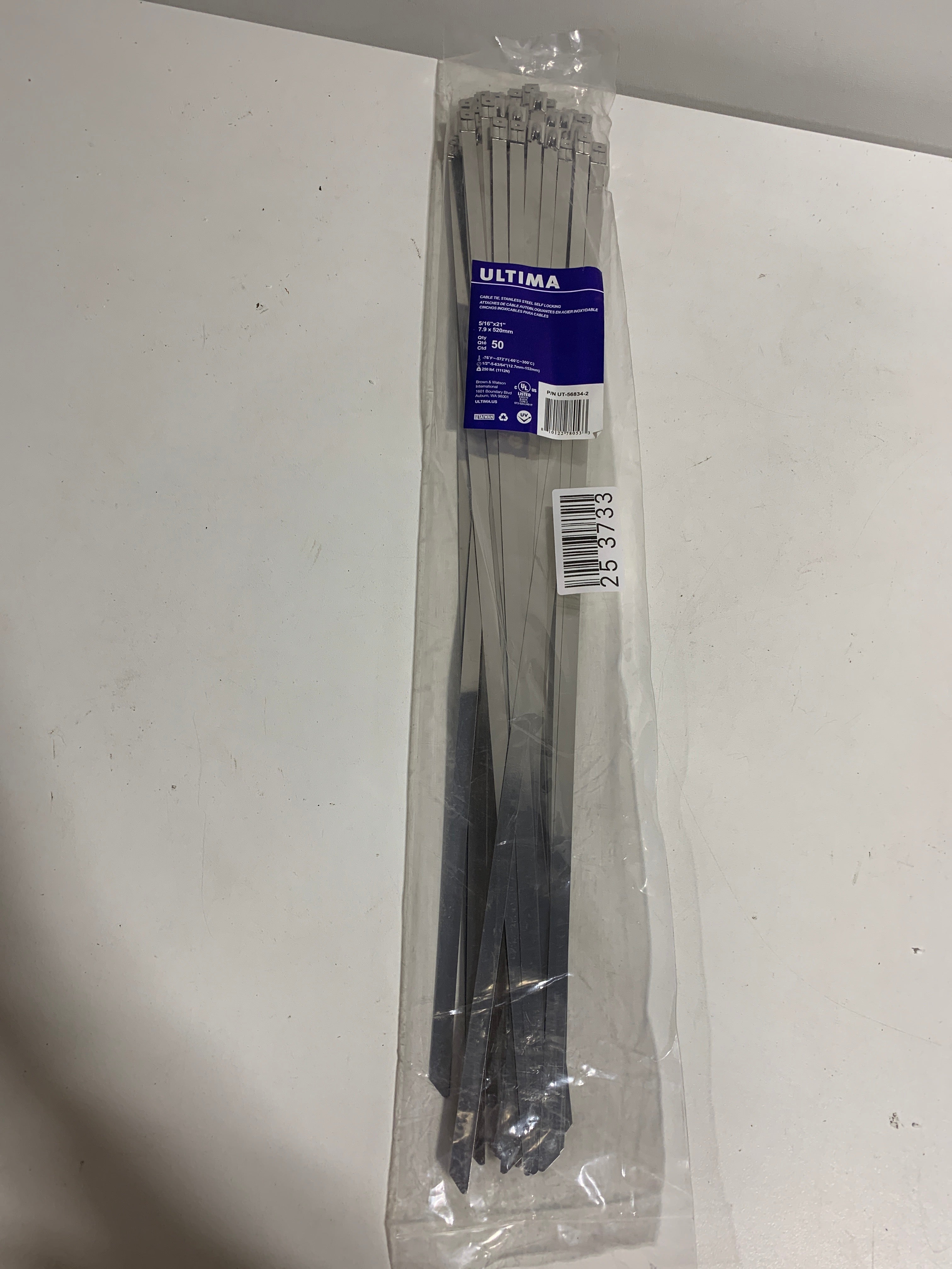Ultima UT-56834-2 Stainless Steel Self Locking Cable Ties Multi-Purpose Organizer for Bundling and Securing Cables