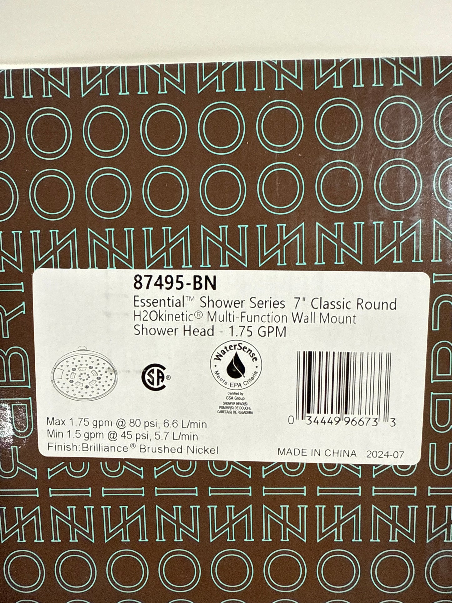 Brizo 87495 Essential 1.75 GPM Multi Function Shower Head with H2Okinetic and Touch Clean Technologies Brilliance Brushed Nickel