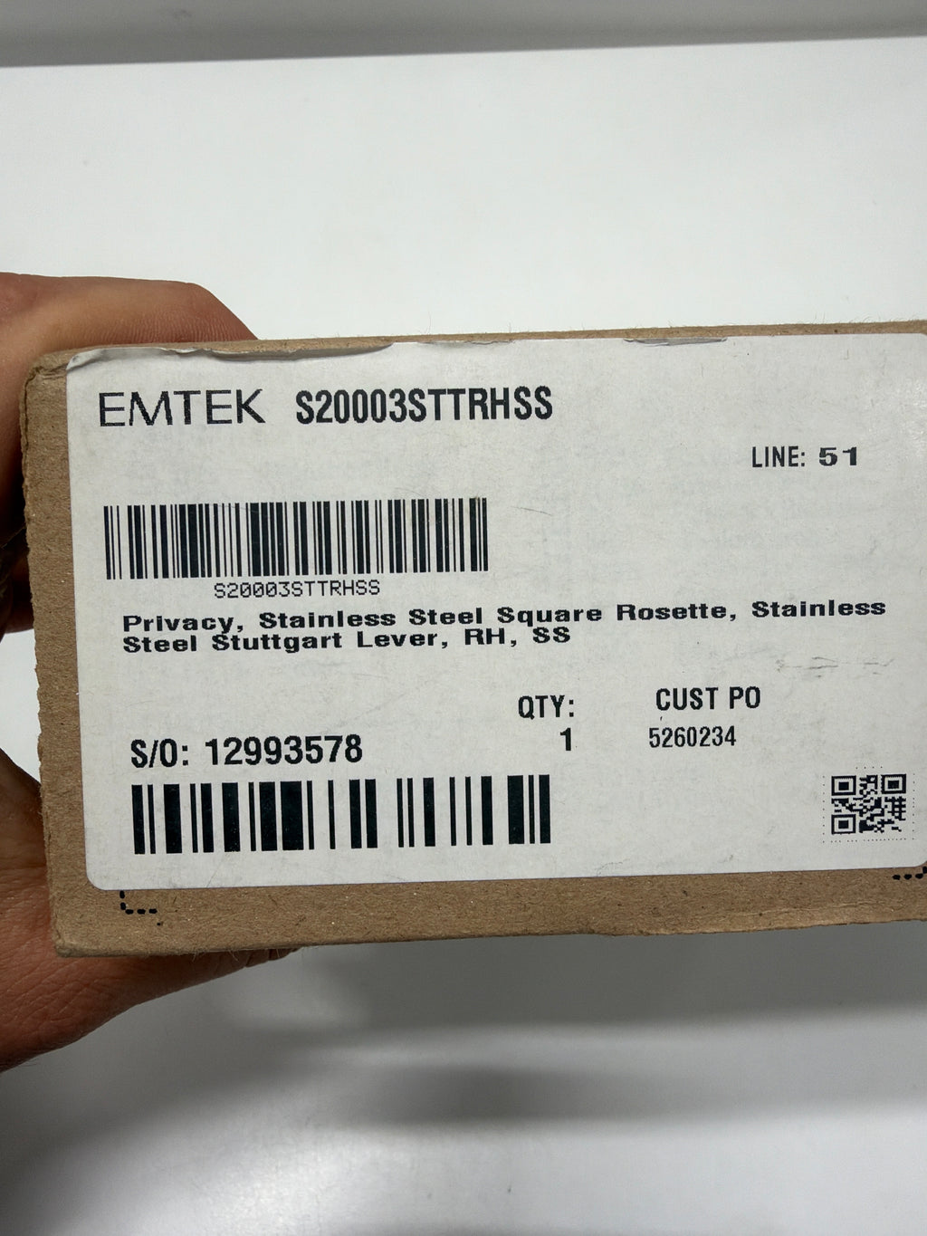 EMTEK Stainless Steel Privacy Set   S20003STTRHSS - Right Handed Stuttgart Lever