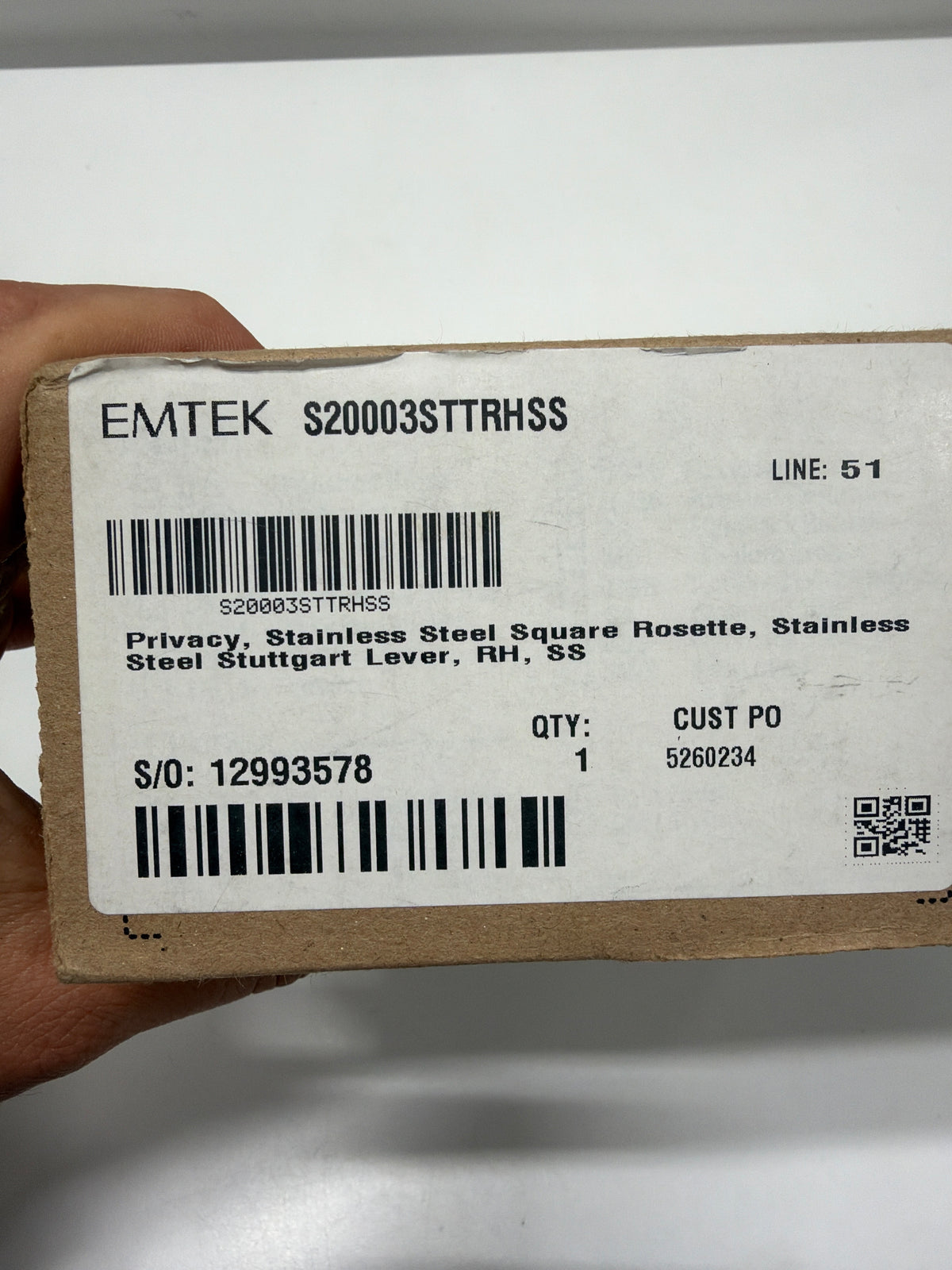 EMTEK Stainless Steel Privacy Set   S20003STTRHSS - Right Handed Stuttgart Lever