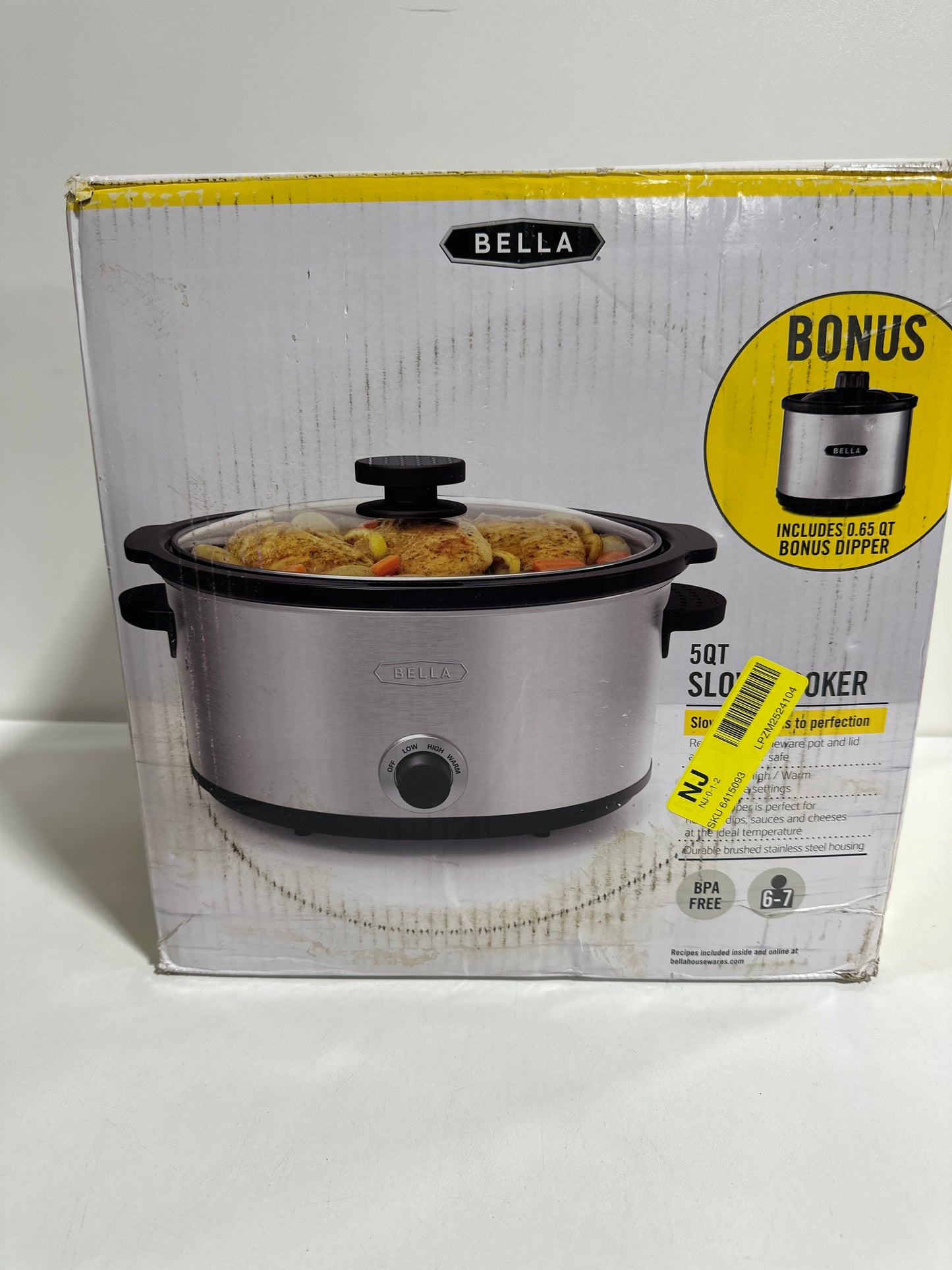 Bella - 5-qt. Slow Cooker with Dipper - Stainless Steel