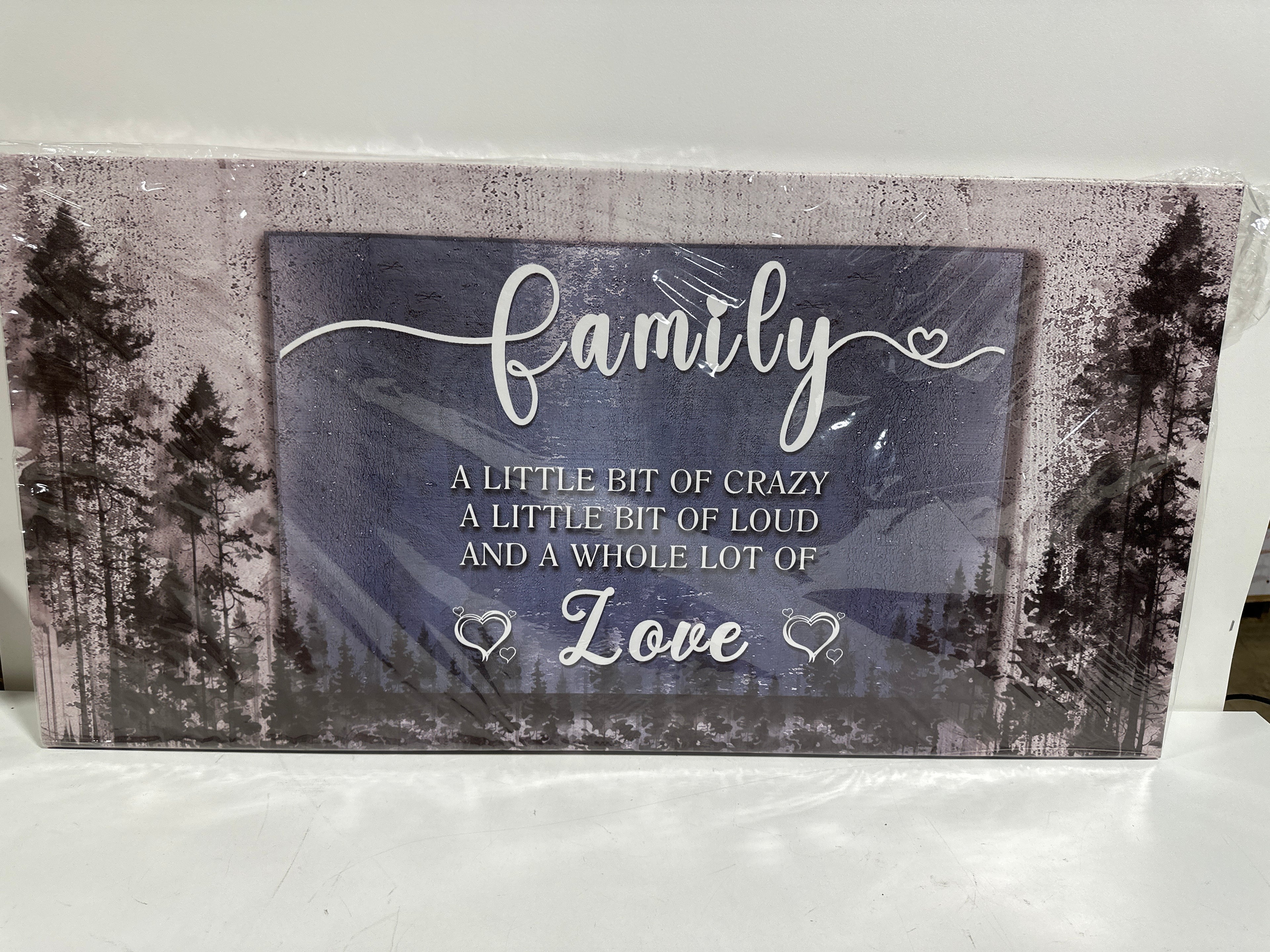 Family Quotes Canvas Wall Art,Family a Little Bit of Crazy Loud Love Wall Art for Living Room,Inspirational Motto