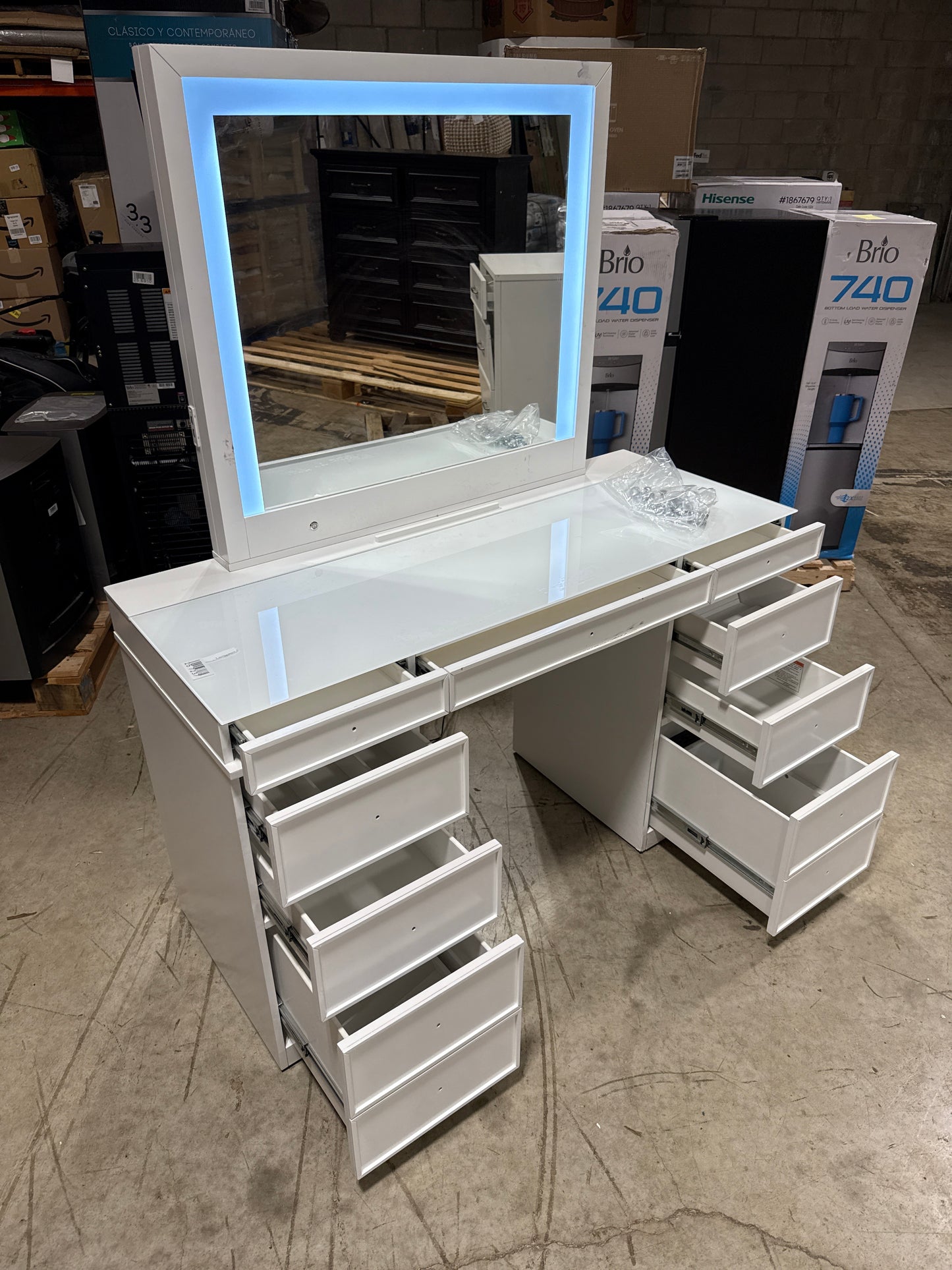 Used See Dec Tresanti Alexandra Vanity Table with LED Lighted Mirror