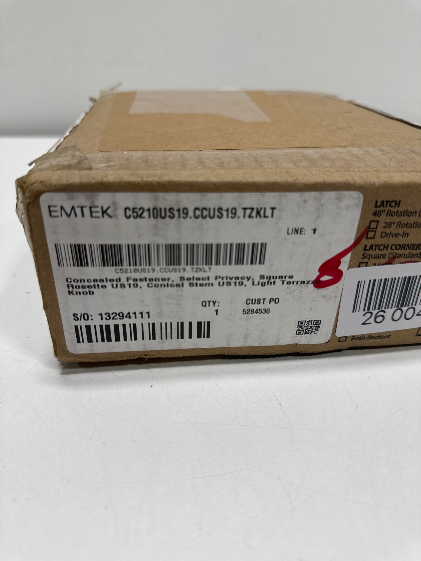 Concealed Privacy Square Rosette in Flat Black and Conical in Flat Black Stem with Knob Handed Light Terrazzo Knob
