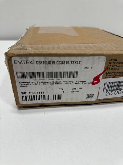 Concealed Privacy Square Rosette in Flat Black and Conical in Flat Black Stem with Knob Handed Light Terrazzo Knob