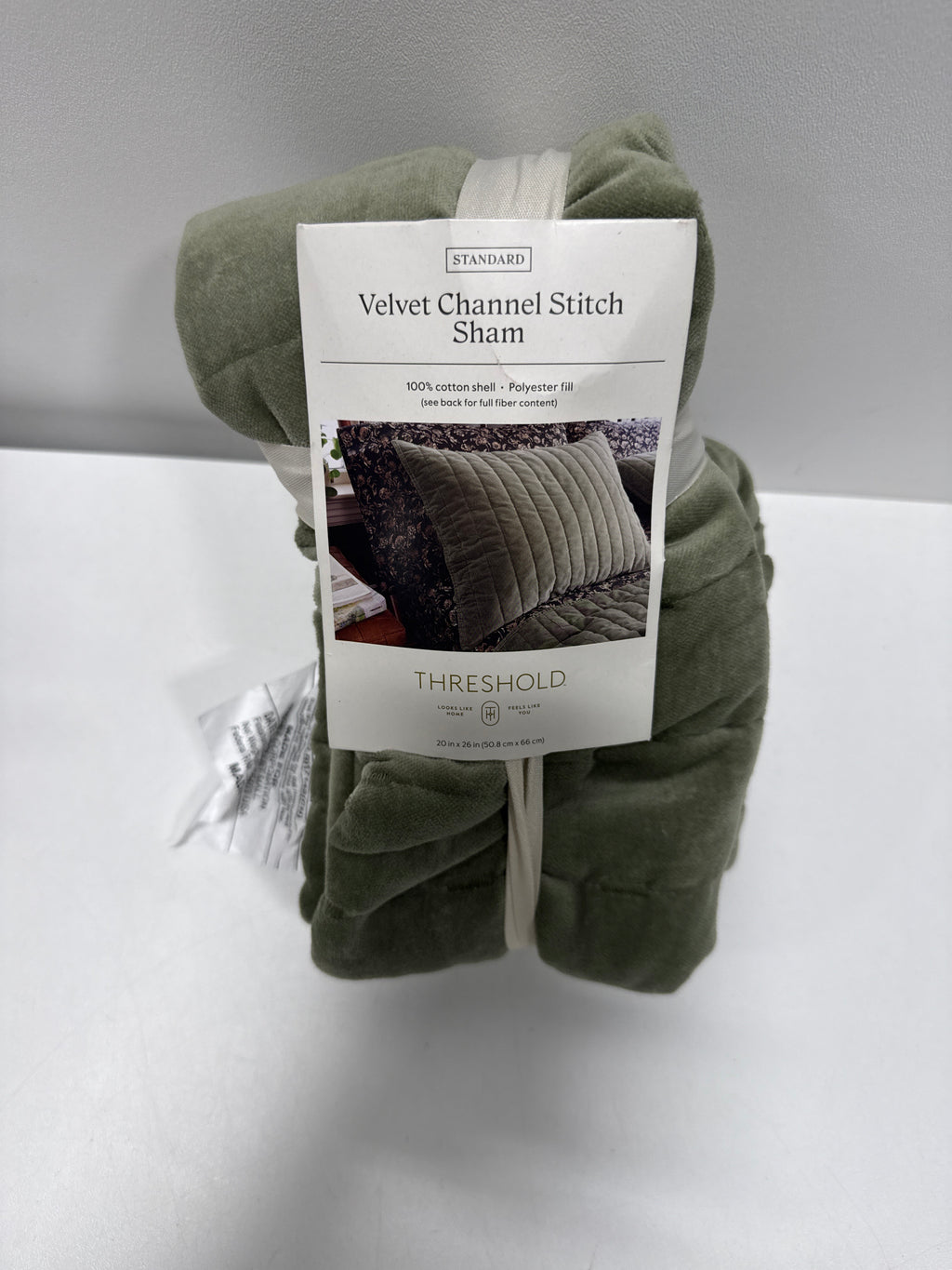 Standard Channel Stitch Velvet Quilt Sham Green - Threshold™: Cotton Backing OEKO-TEX Certified No Flange - *Bedding