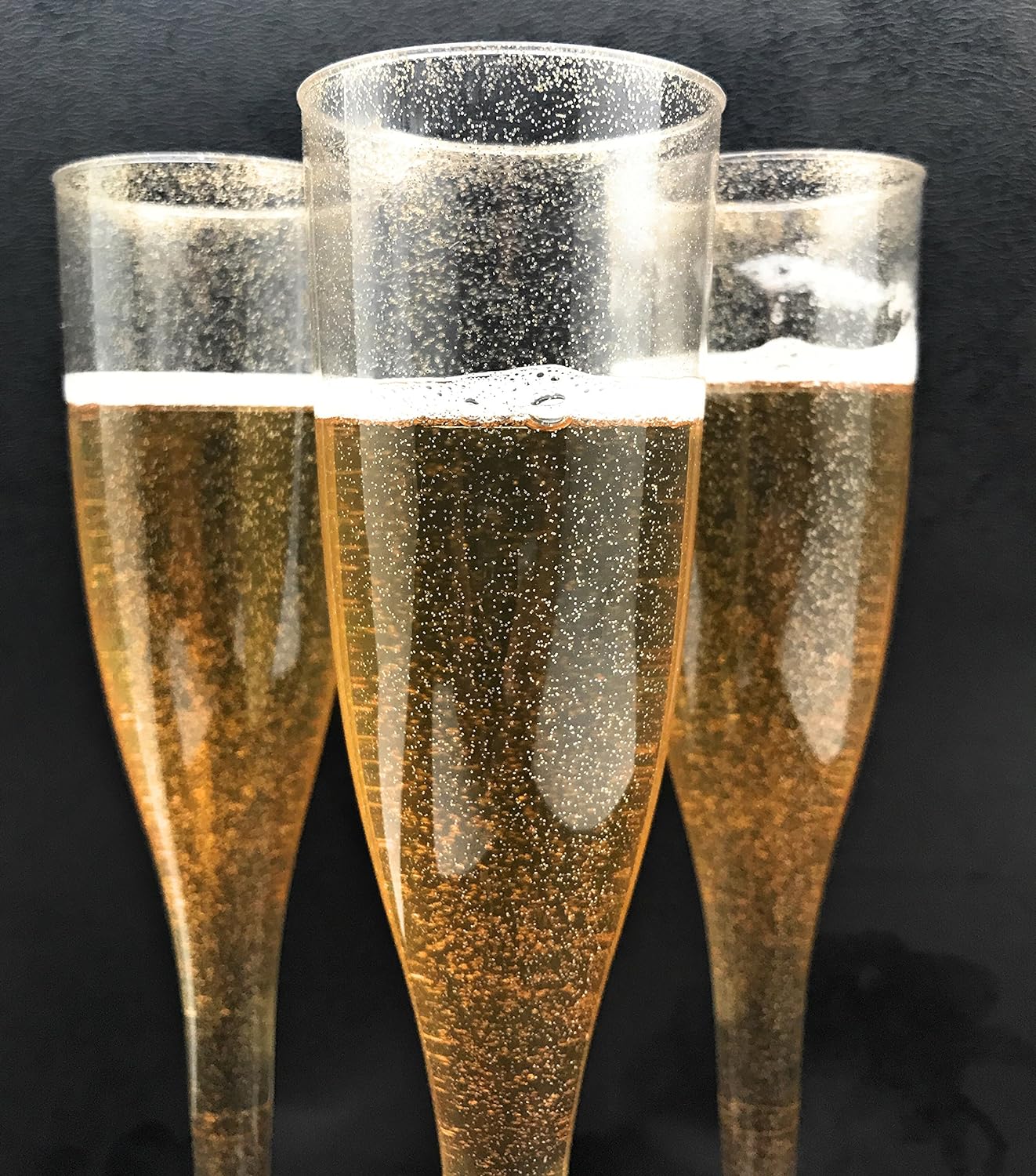 60 Gold Glitter Plastic Classic Champagne Disposable Flutes for Parties Plastic cups Wedding Party Toasting Cocktail Cups Bulk Party Pack