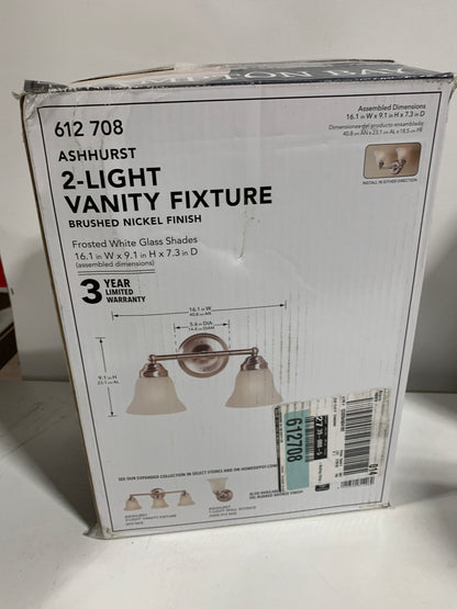 Ashhurst 2-Light Brushed Nickel Vanity Light with Frosted Glass Shades