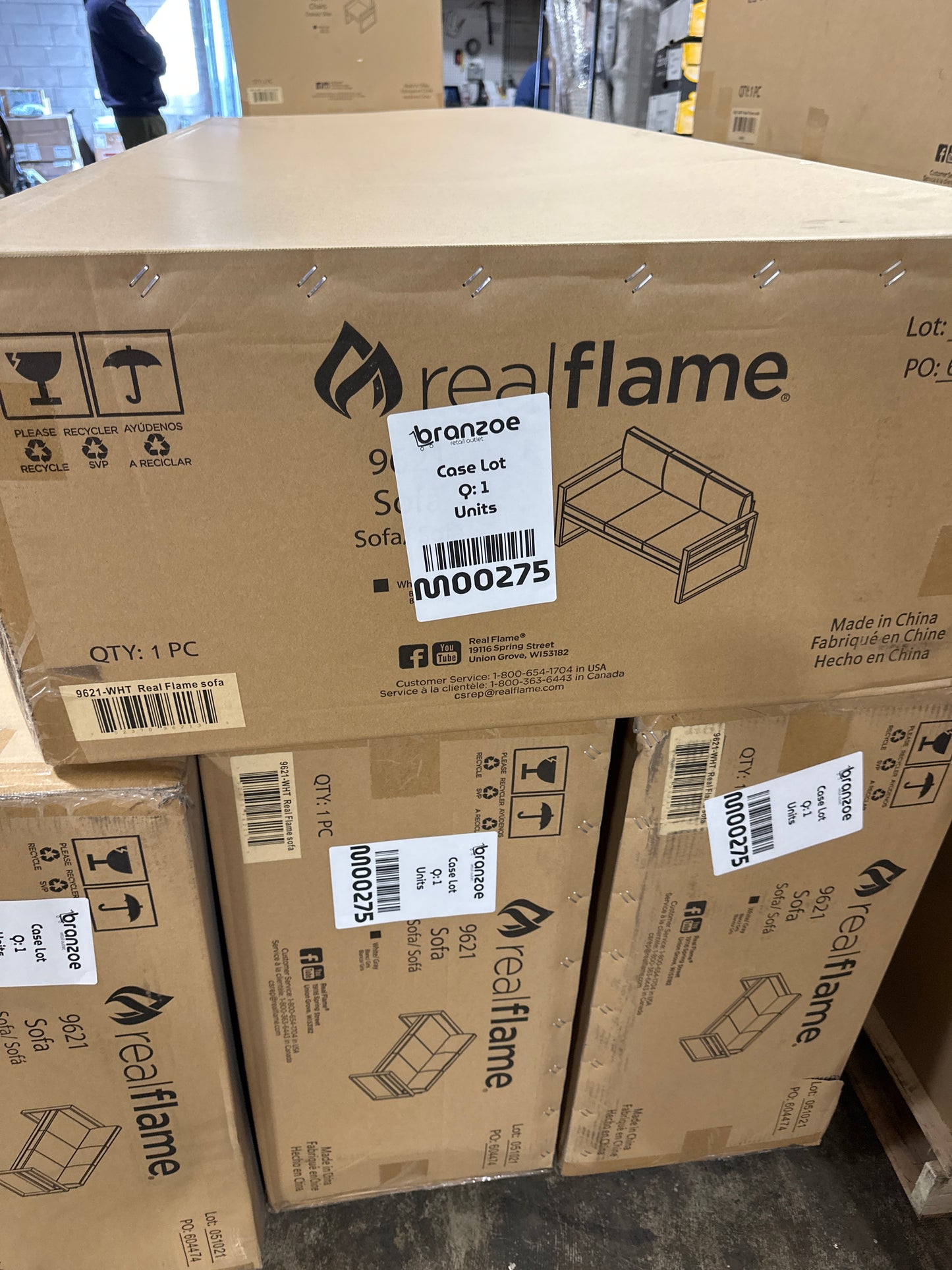 Real Flame Baltic White Aluminum Outdoor Sofa with Grey Cushions