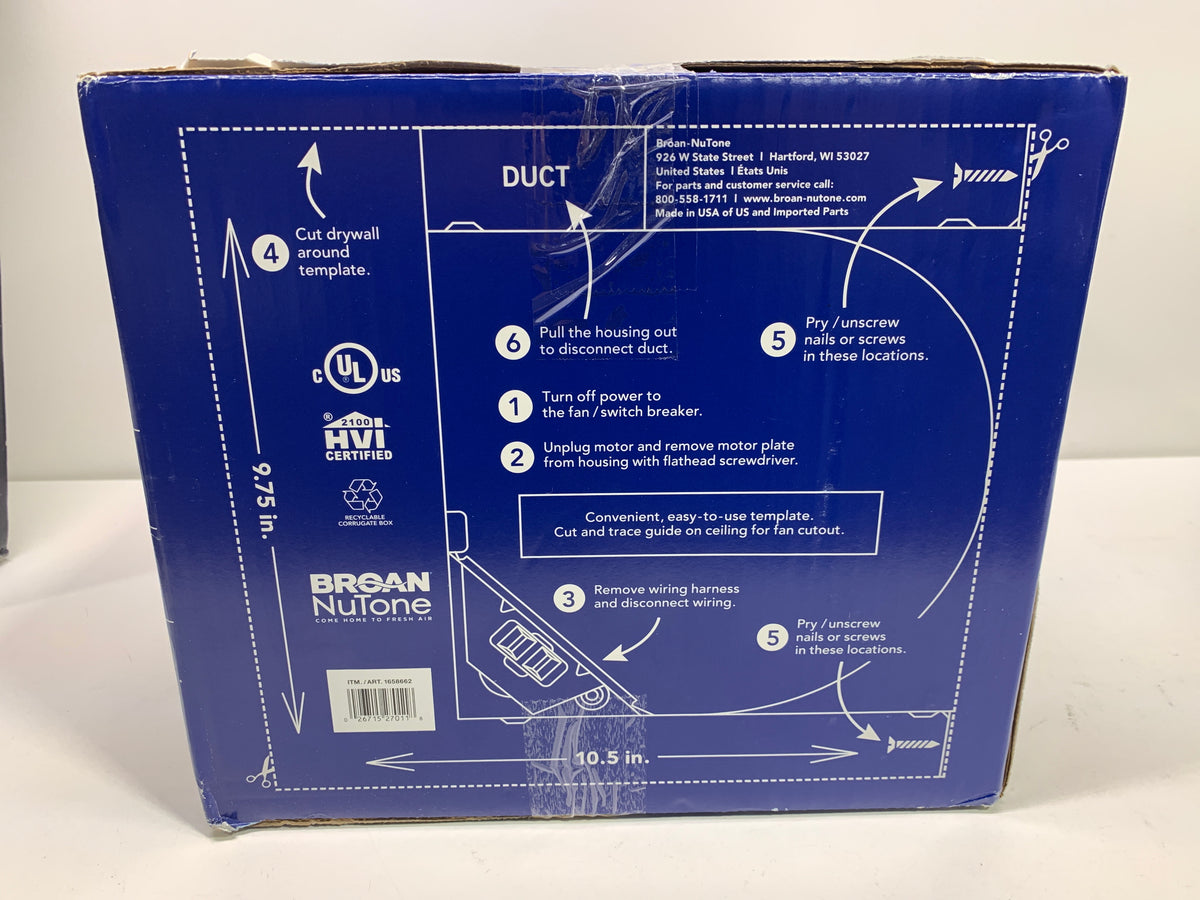 BROAN 80 CFM Bath Fan CST80SLW 0.8 Sones W/Dimmable LED Light