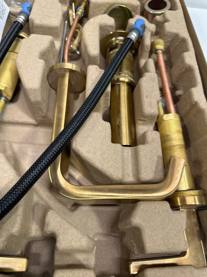 Used Drea 8 in. Widespread Double Handle Bathroom Faucet in Brushed Gold