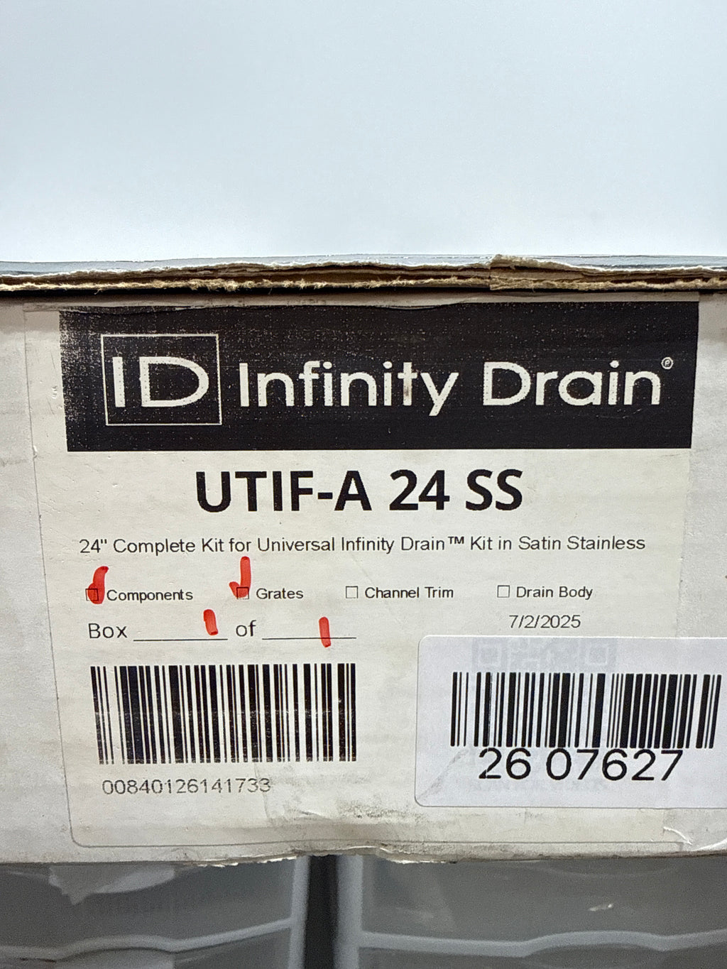 Infinity Drain UTIF-a 24 24" Complete Universal Infinity Drain Linear Drain Kit with ABS Channel
