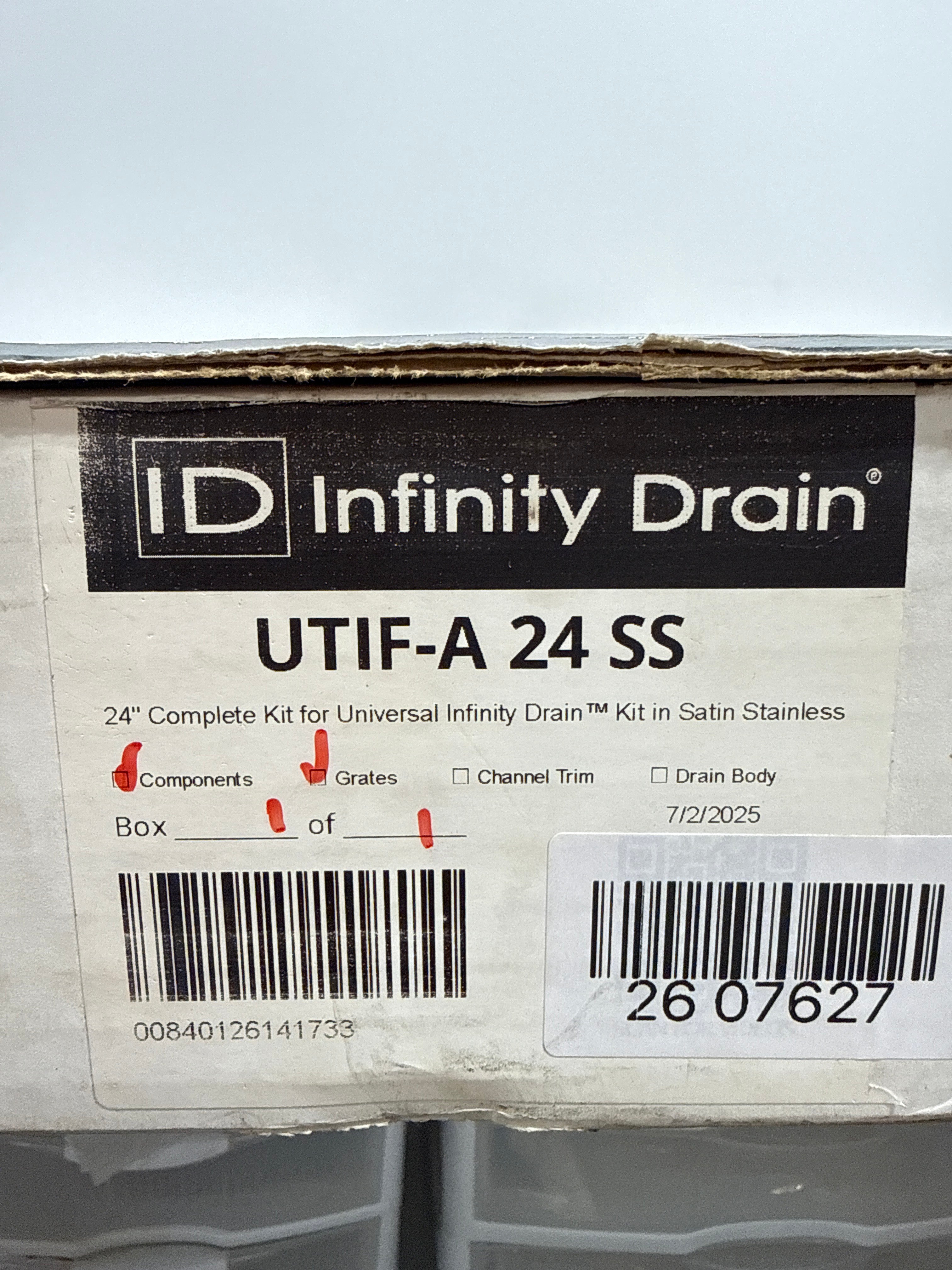 Infinity Drain UTIF-a 24 24" Complete Universal Infinity Drain Linear Drain Kit with ABS Channel