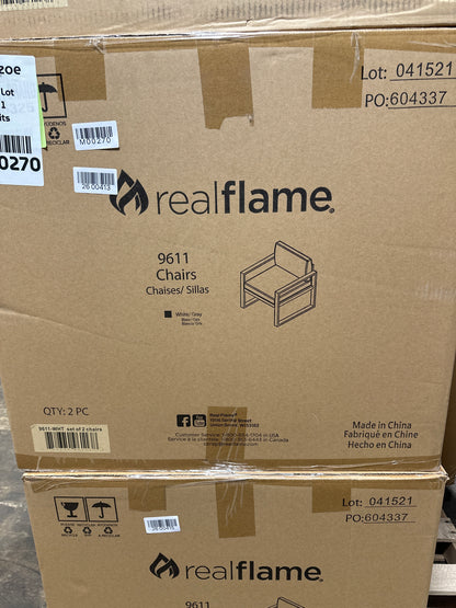 2 Real Flame Baltic White Aluminum Outdoor Chairs with Grey Cushions