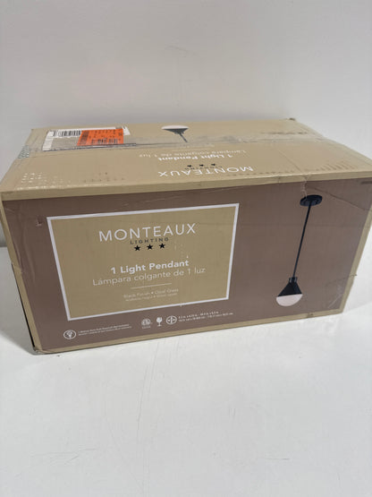 Ari 1-Light Black Pendant Light Fixture with White Glass Globe Shade