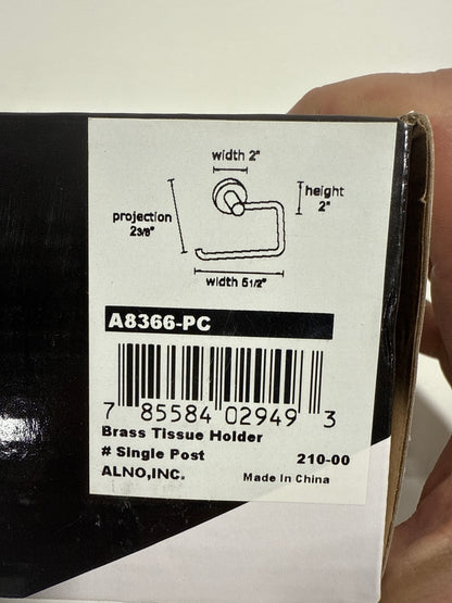 Alno A8366 Contemporary I - Solid Brass Bathroom Single Post C Shape Toilet Paper Holder - Slide on Polished Chrome