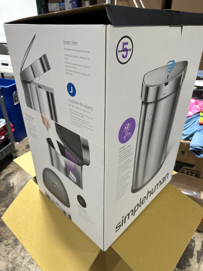 simplehuman 45 Liter / 12 Gallon Semi-Round Automatic Sensor Trash Can, Brushed Stainless Steel