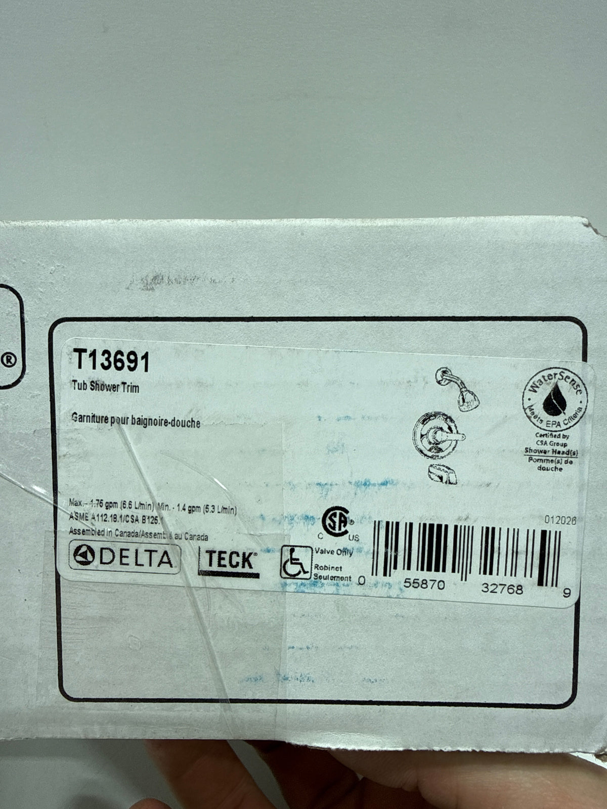 Delta T13691 Commercial Single Handle Tub and Shower Valve Trim with Push Button Diverter and Metal Lever