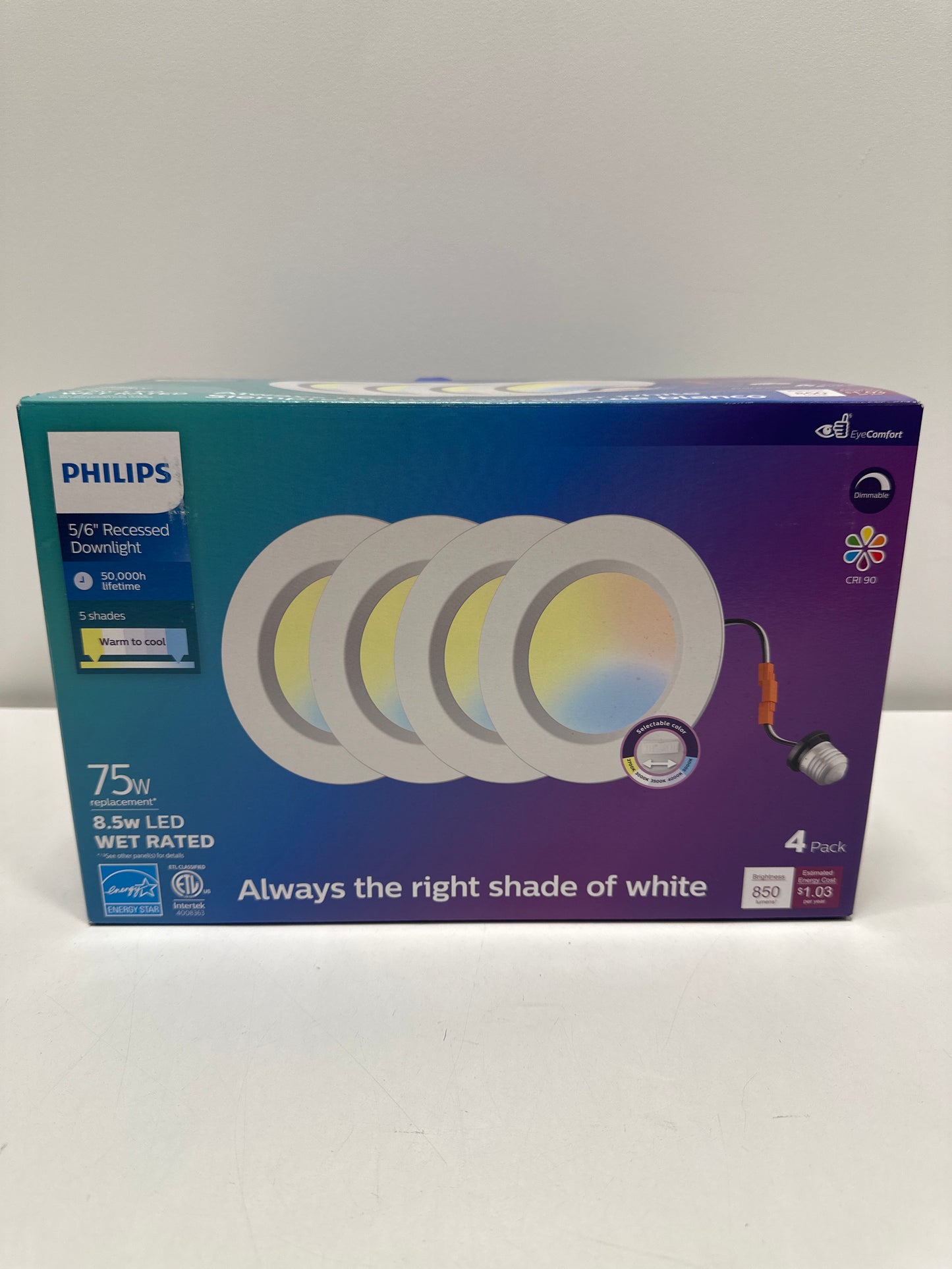Philips 5/6" LED Recessed 4-Pack – Adjustable White (2700K–5000K), 75W Replacement, Fits 5” & 6” Cans