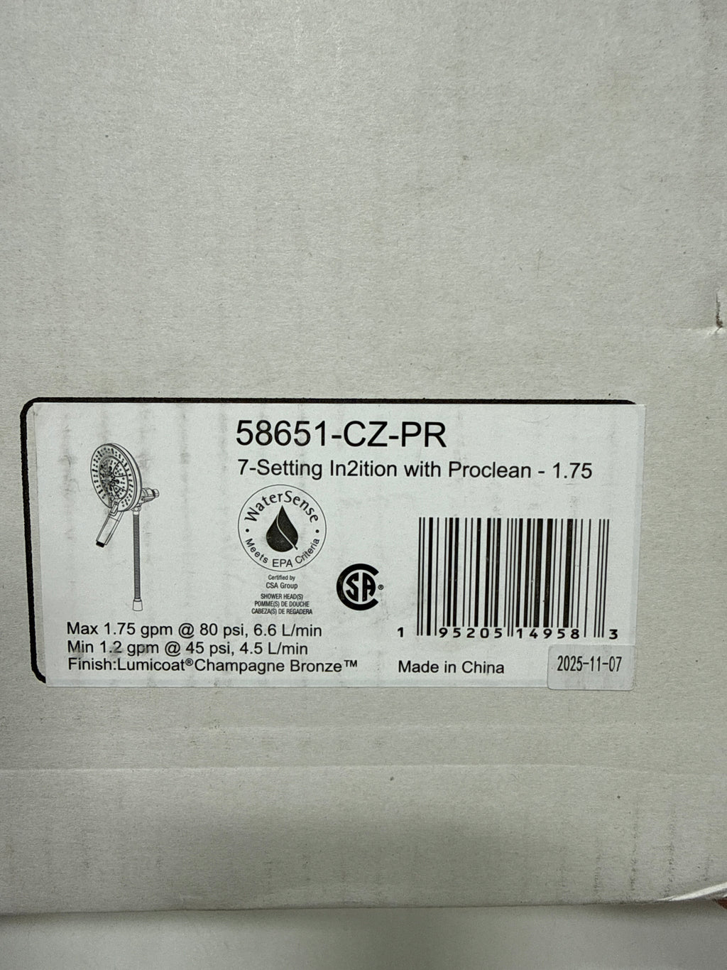 Delta 58651 In2ition 1.75 GPM Multi Function 2-in-1 Shower Head and Hand Shower with ProClean Lumicoat Champagne Bronze