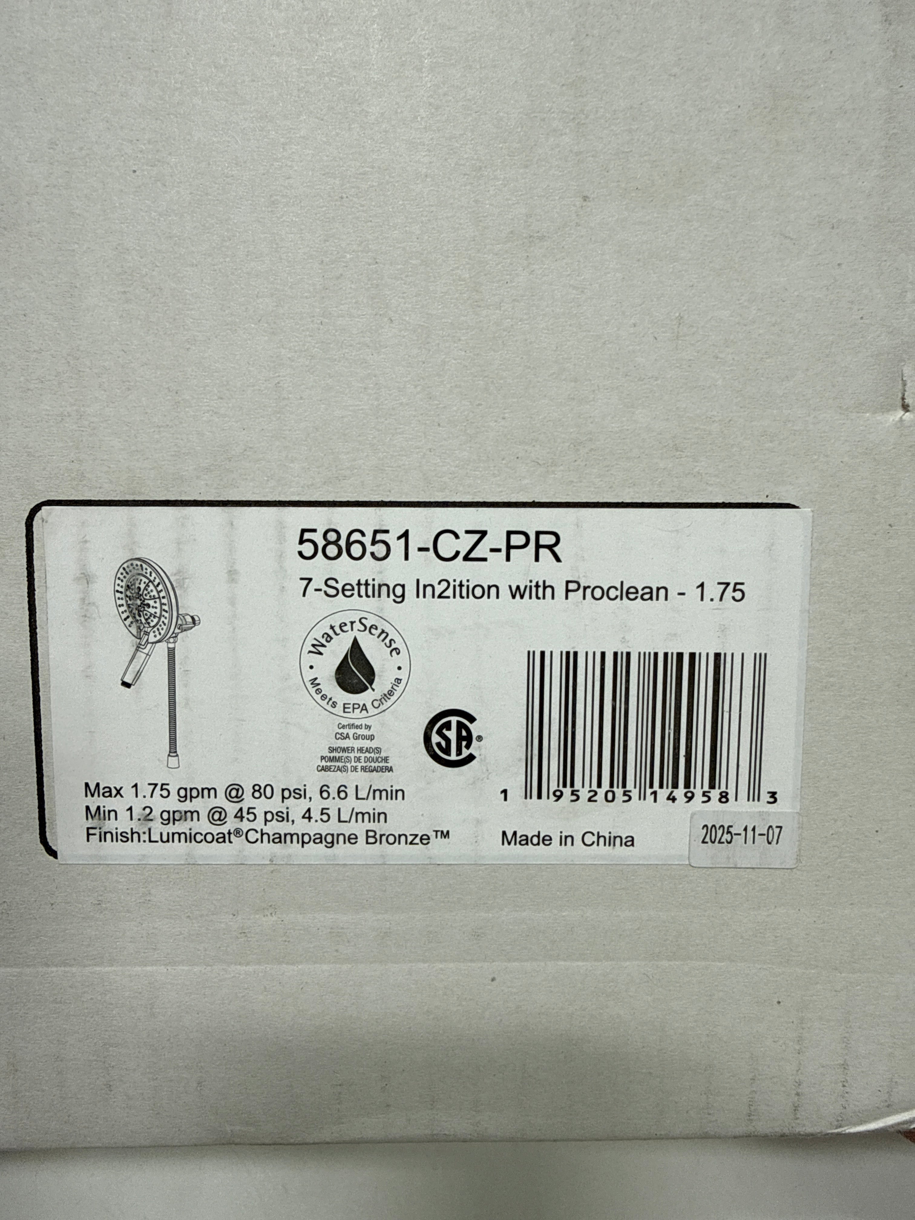Delta 58651 In2ition 1.75 GPM Multi Function 2-in-1 Shower Head and Hand Shower with ProClean Lumicoat Champagne Bronze