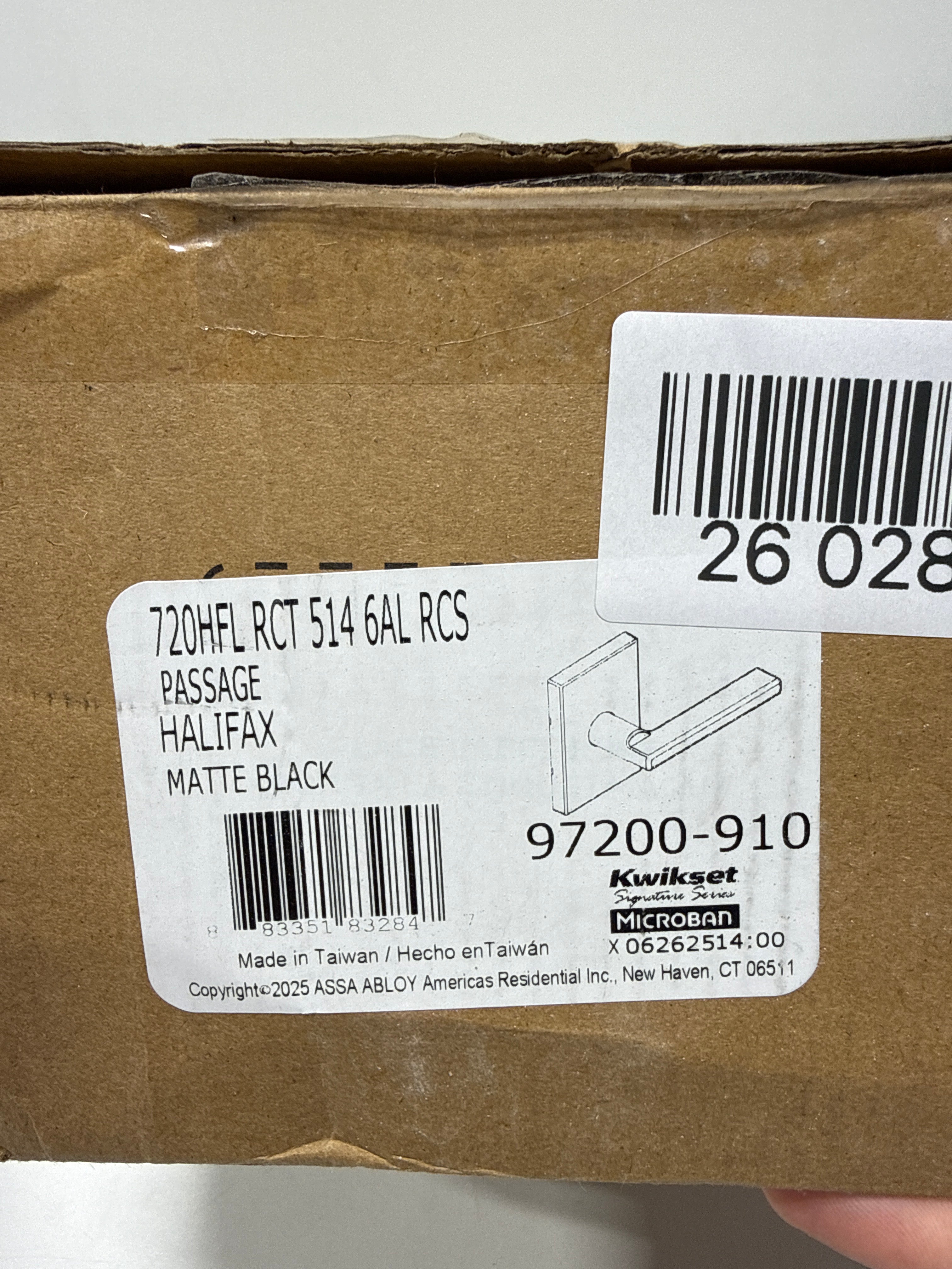 Kwikset 720HFLRCT Halifax Passage Door Lever Set with Rectangle Rose Matte Black