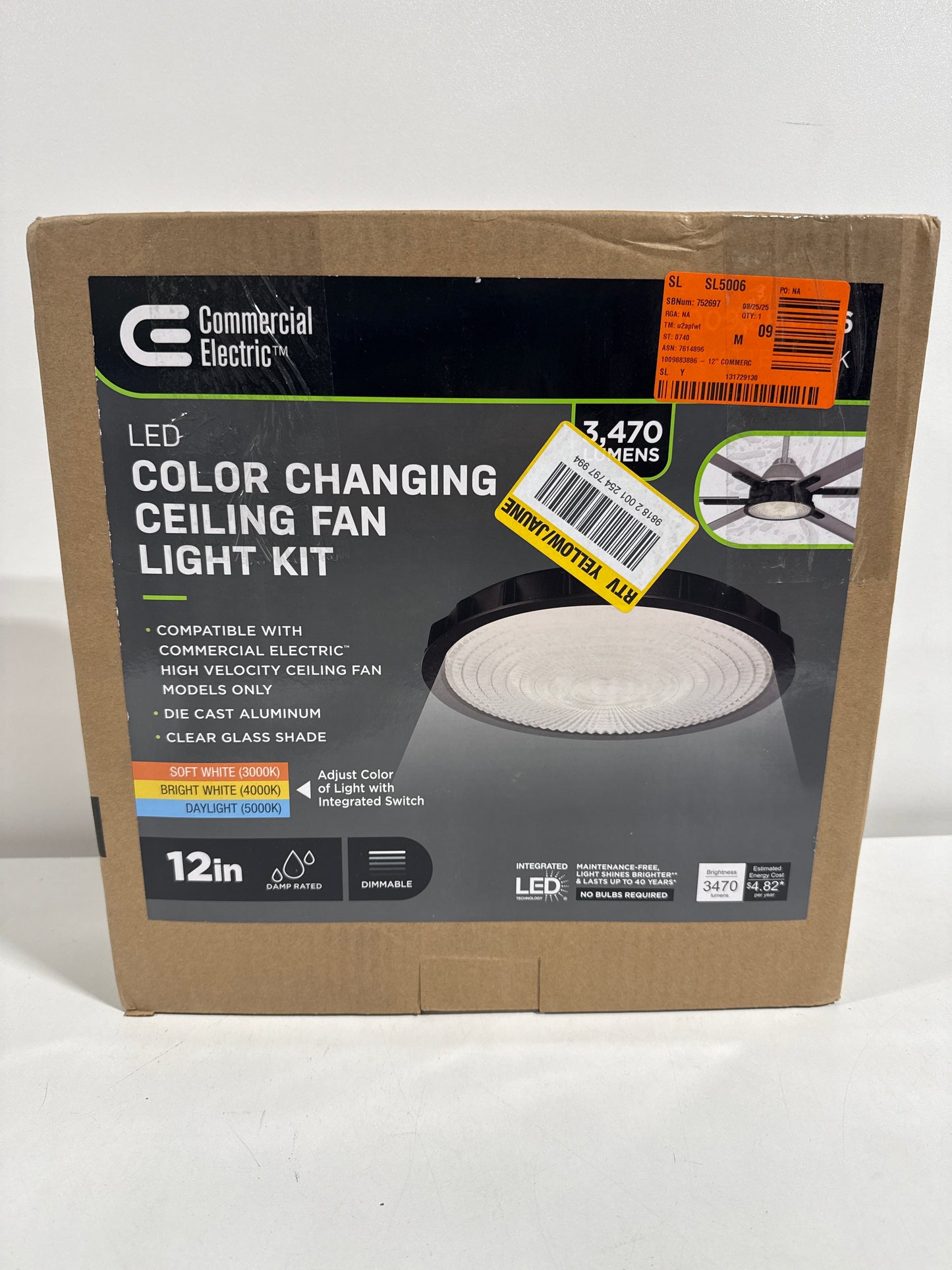 3470 Lumen LED High Velocity Matte Black Ceiling Fan Integrated Light Kit with CCT (40-Watt)