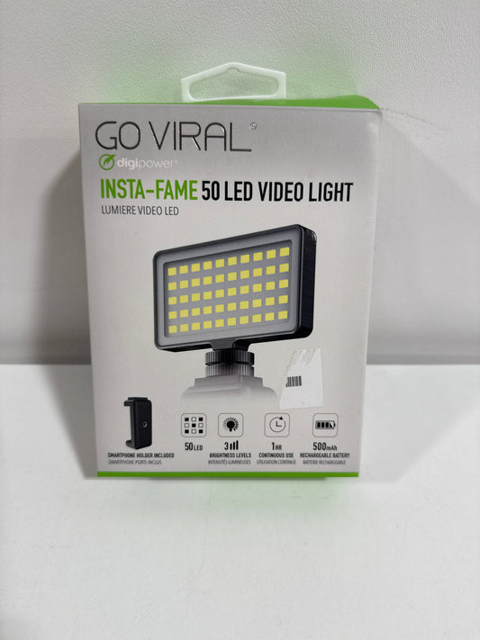 Digipower - Insta-Fame Dimmable 50 LED Super Bright Video Light with 3X Light Diffusers and Smartphone Mount - Black