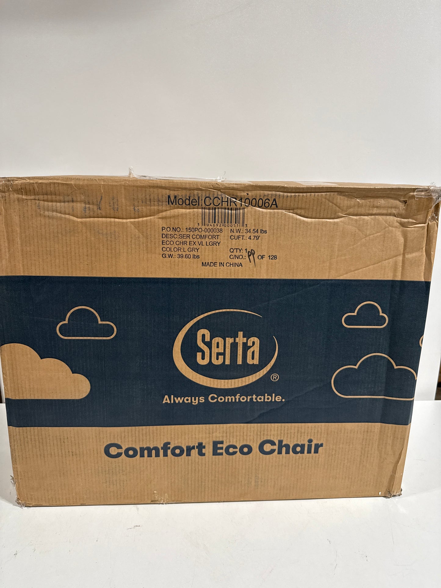 Serta Comfort Eco Ergonomic Velvet Mid-Back Office Chair, Light Gray
