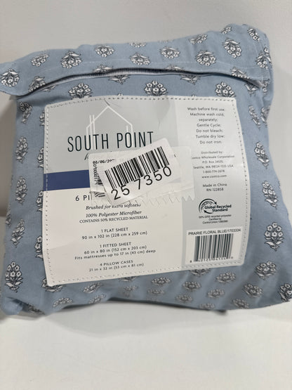 6-Piece Printed Sheet Set  | 17" Extra Deep | Cool, Crisp, Breathable Bed Sheets - Brushed for Softness (Prarie Floral Blue, Queen