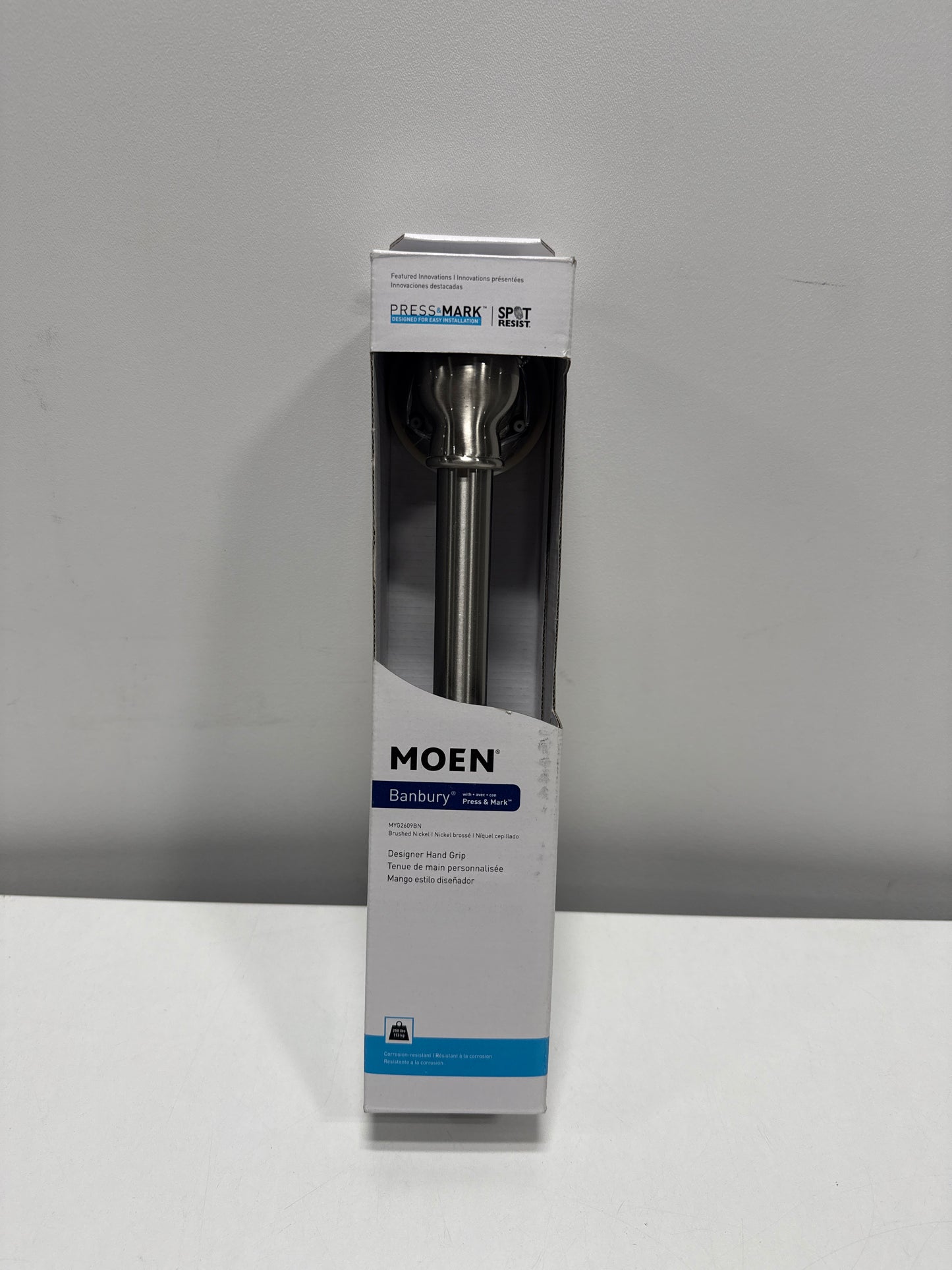 Moen Banbury 9 in. X 0.875 in. Grab Bar with Press and Mark in Brushed Nickel