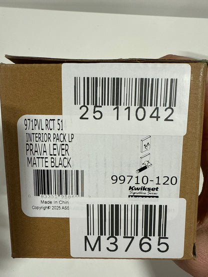 Kwikset 971PVLRCT Prava Lever Keyed Entry Interior Pack with Knurled Handle and Rectangle Rose for Handlesets Matte Black