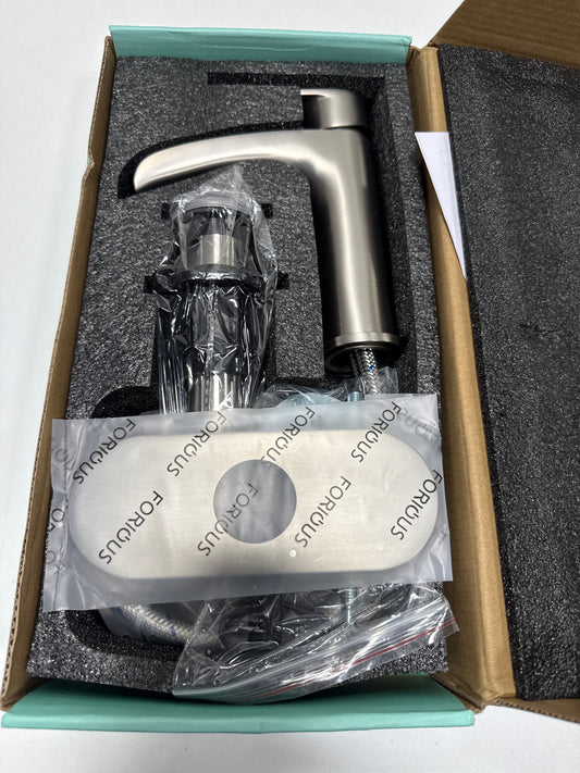 Waterfall Single Hole Single Handle Bathroom Faucet with Metal Pop-up Drain, Bathroom Sink Faucet in Brushed Nickel