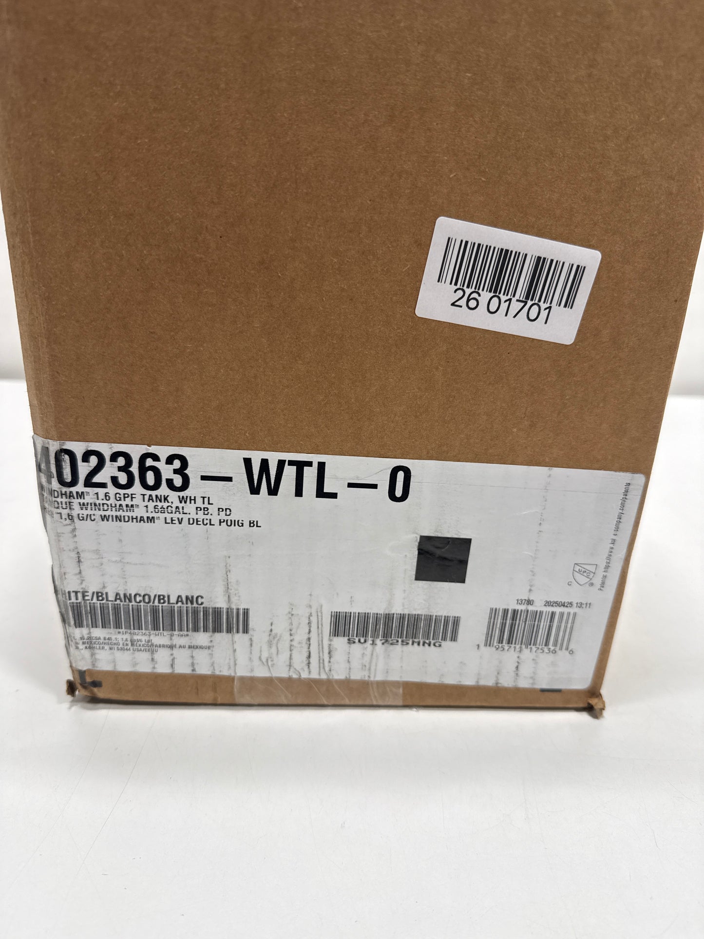 KOHLER Windham Toilet Tank 1.6 Gpf