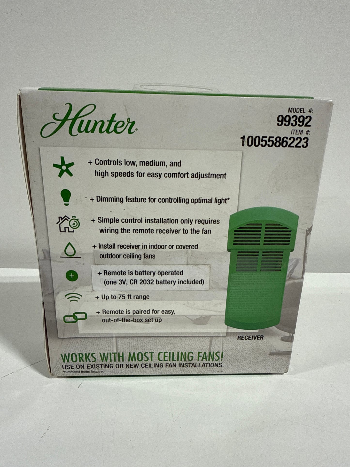 Hunter Universal 3 Speed Damp Rated Ceiling Fan Handheld Remote Control White