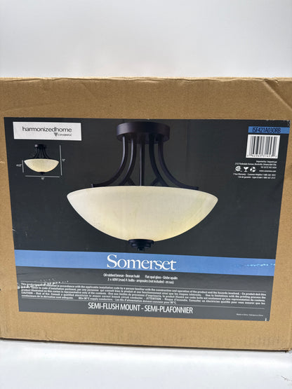 Canarm Somerset 3-Light Semi-Flush Mount, 15-Inch Oil Rubbed Bronze Ceiling Light with Flat Opal Glass Shade, Transitional Lighting for Kitchen or Dining Room