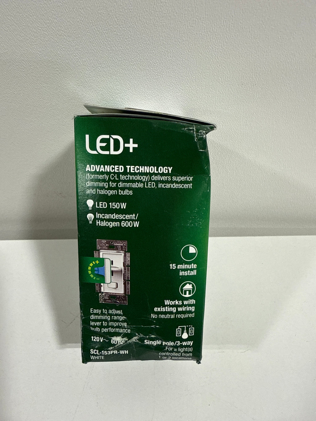 Skylark LED+ Dimmer Switch for Dimmable LED and Incandescent Bulbs 150W LED/Single-Pole or 3-Way White (SCL-153PR-WH)