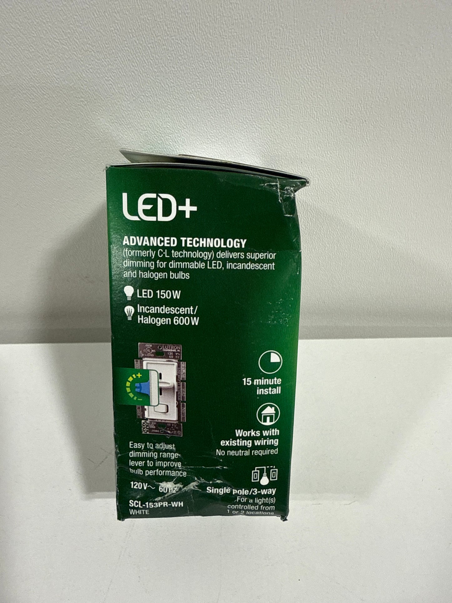 Skylark LED+ Dimmer Switch for Dimmable LED and Incandescent Bulbs, 150W LED/Single-Pole or 3-Way, White (SCL-153PR-WH)