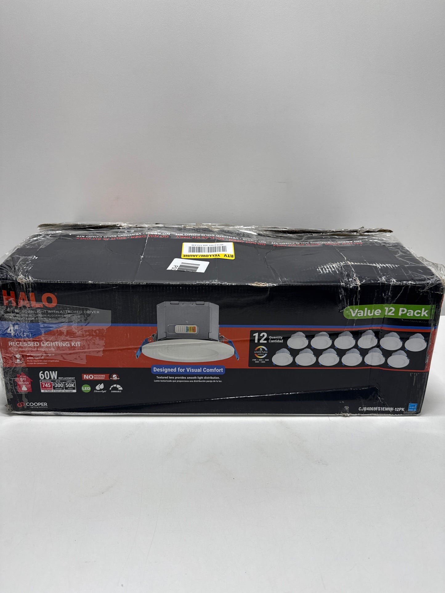 HALO CJB 4 inch 5CCT Canless Recessed Integrated LED Downlight with Attached JBOX 12 Pack