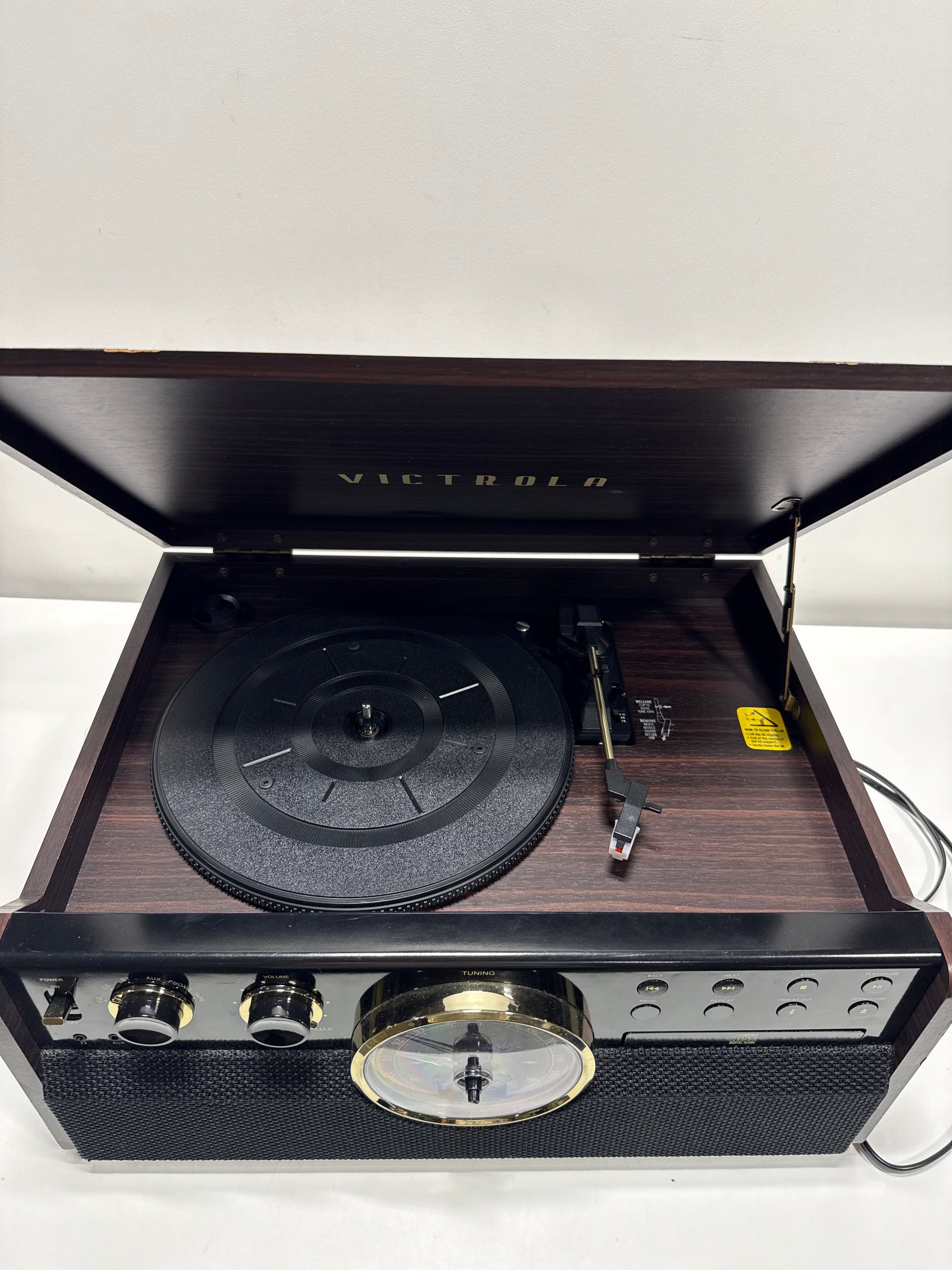 See Desc Scratch Victrola - Empire Bluetooth 6-in-1 Record Player - Gold/Brown/Black