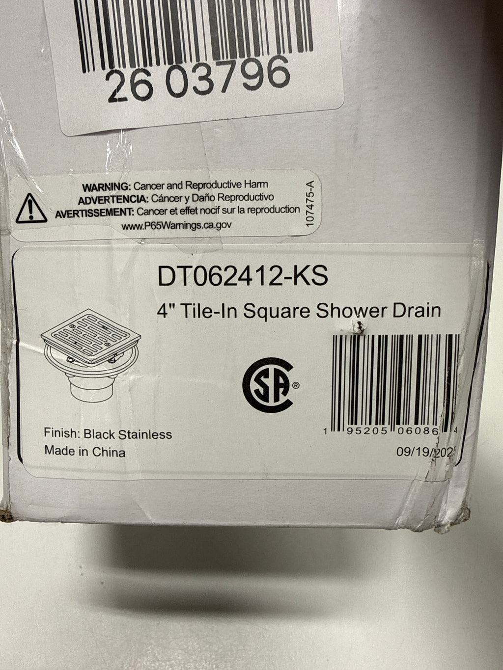 Delta DT062412 4" Tile-in Square Shower Drain Black Stainless